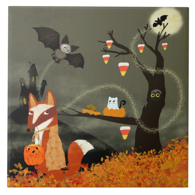 Cute Halloween Friends Ceramic Tile Fliese (Vorderseite)