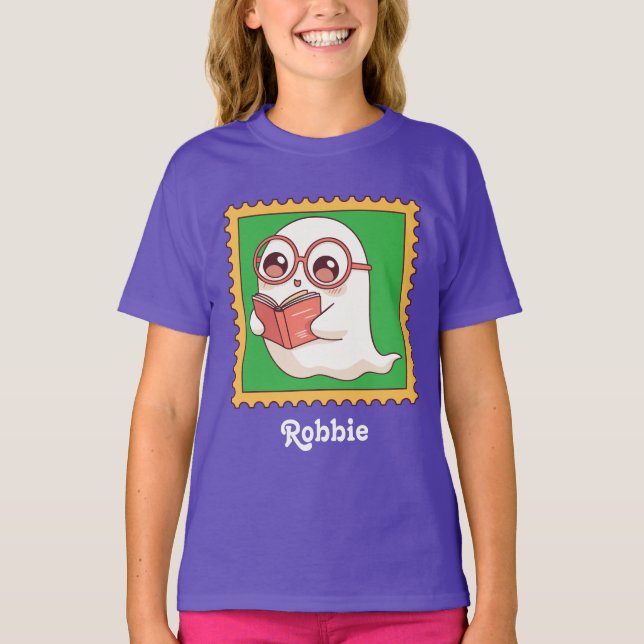 Cute Halloween Ghost Book Lover Reading Kids T-Shirt (Vorderseite)