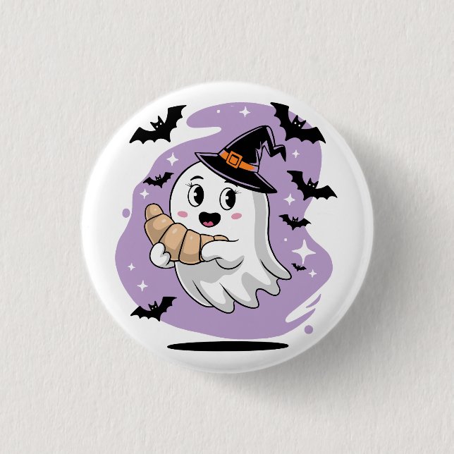 Cute Halloween Ghost Croissant Haunting Button (Vorderseite)