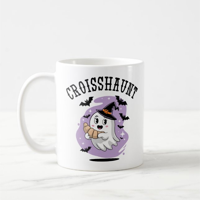 Cute Halloween Ghost Croissant Haunting Kaffeetasse (Links)