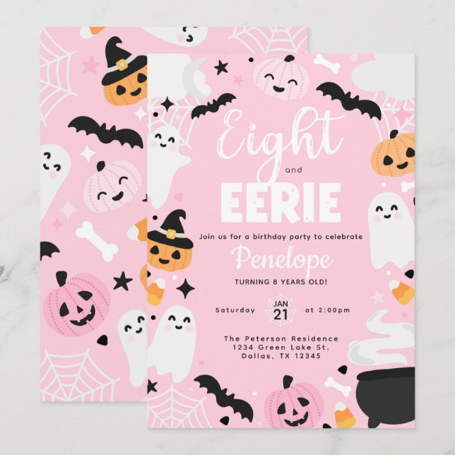 Cute Halloween Ghost Pumpkin 8th Birthday Party Einladung (Vorne/Hinten)