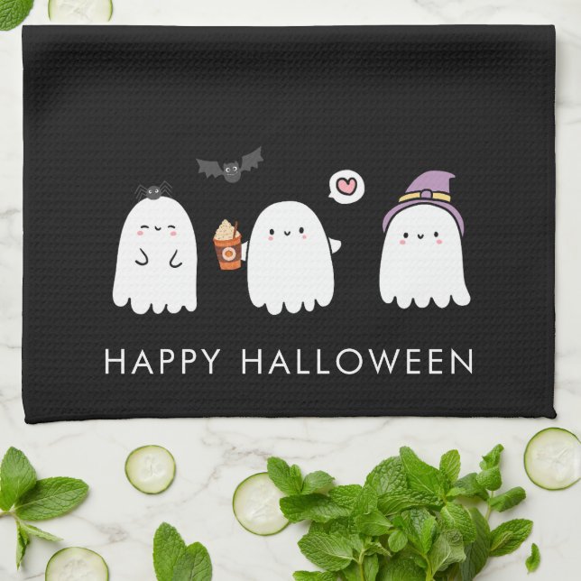 Cute Halloween Ghosts Black Geschirrtuch (Gefaltet)