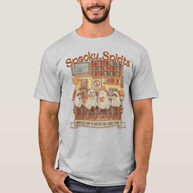 Cute Halloween Ghosts Raccoons Pumpkin Spice Cafe  T-Shirt (Vorderseite)