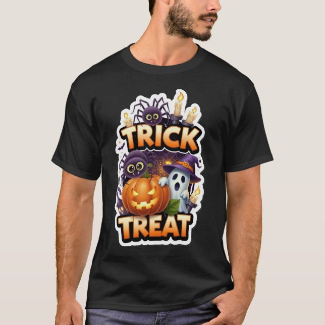 Cute Halloween illustration with ghost pumpkin spi T-Shirt (Vorderseite)