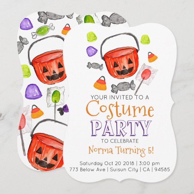 Cute halloween invitation à la fête du costume (Devant / Derrière)