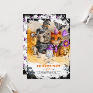 Cute Halloween invitation chat et chien