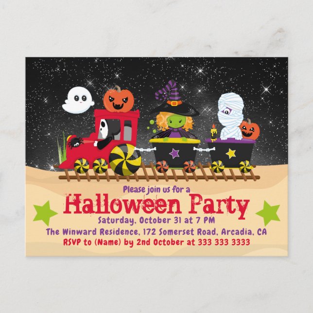 Cute Halloween Monsters Train Invitation (Devant)