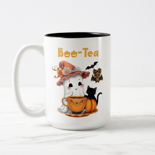 Cute Halloween Mug Boo-Thé Ghost Bat Chat (Gauche)