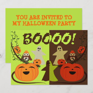 Cute Halloween Owls Invitation Citrouille Ghosts