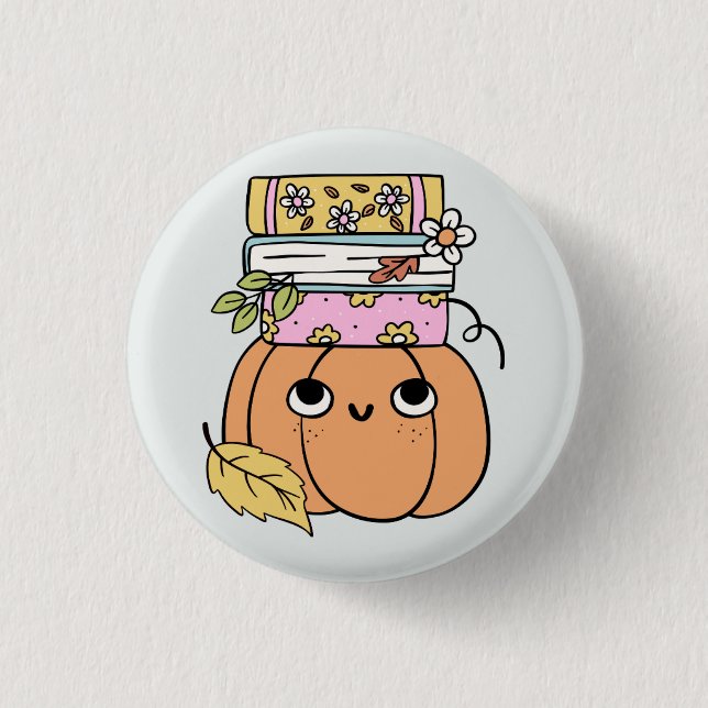 Cute Halloween Pumpkin Book Lover Button (Vorderseite)