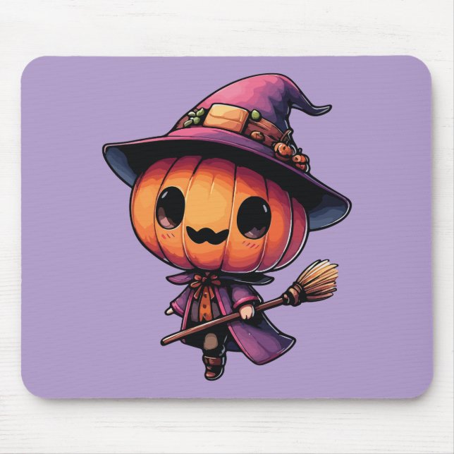 Cute Halloween pumpkin witch Mousepad (Vorne)