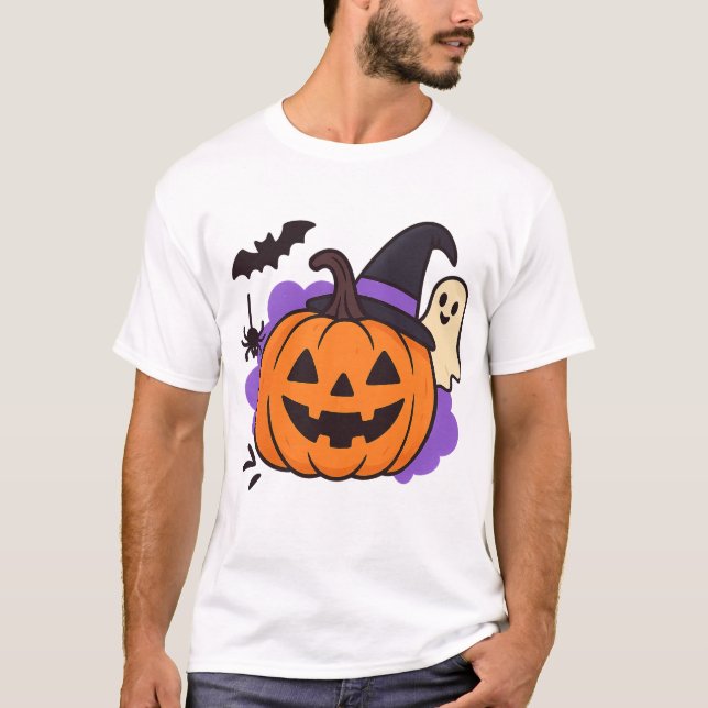 Cute Halloween Pumpkin with Witch Hat – Ghost & Ba T-Shirt (Vorderseite)