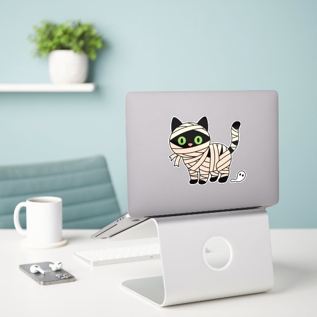 Cute Halloween Skeleton Cat Sticker (Laptop auf Schreibtisch)