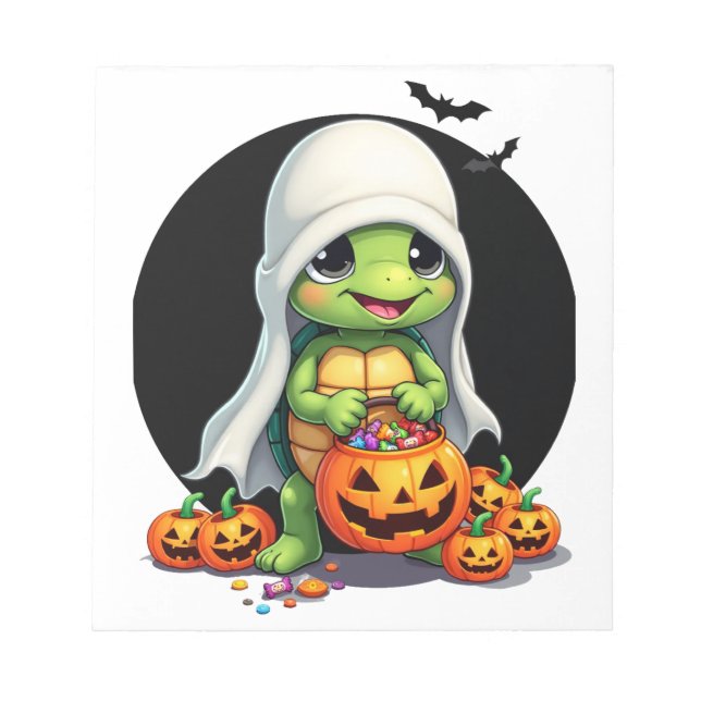 Cute Halloween Turtle Ghost with Candy (7) Notizblock (Vorderseite)