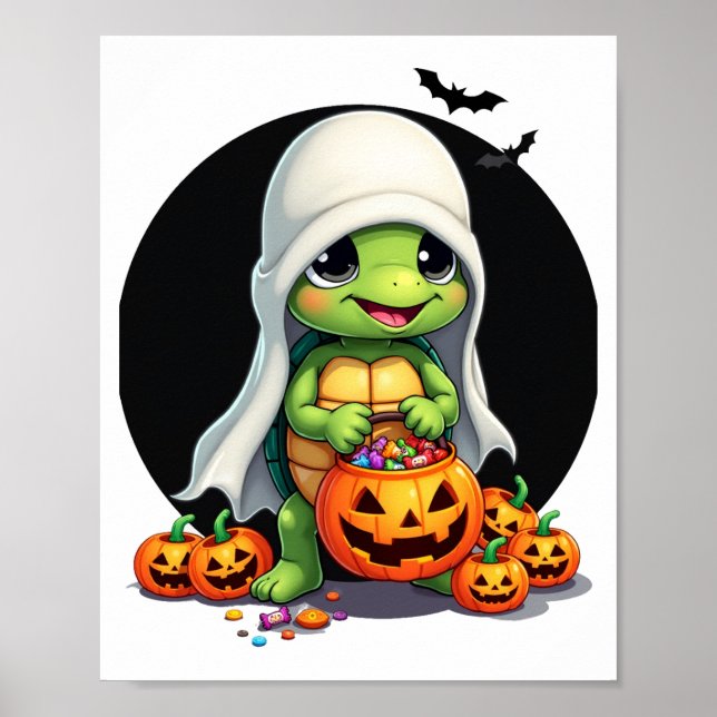 Cute Halloween Turtle Ghost with Candy (7) Poster (Vorne)