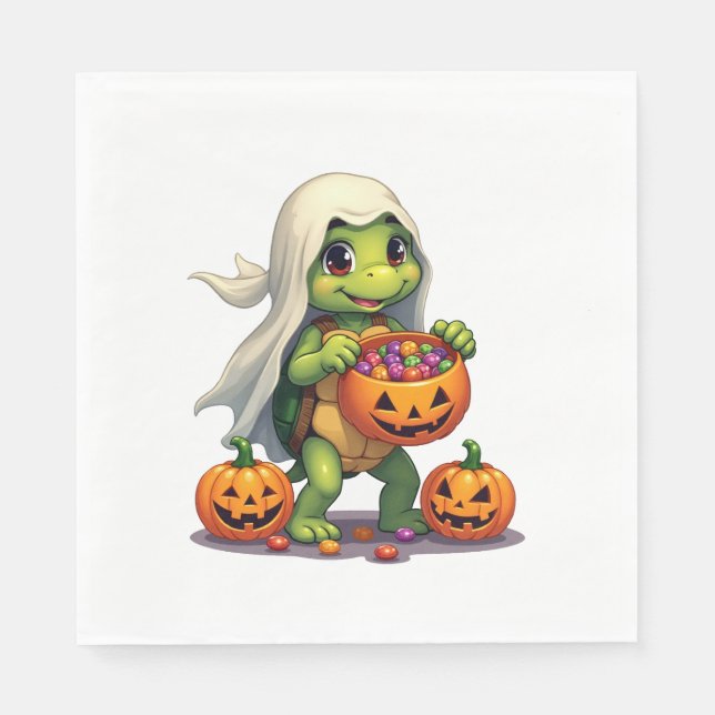 Cute Halloween Turtle Ghost with Candy (8) Serviette (Vorderseite)