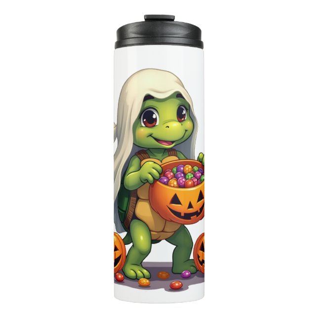 Cute Halloween Turtle Ghost with Candy (8) Thermosbecher (Vorderseite)