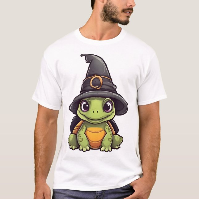 Cute Halloween turtle with a witch hat. Copy T-Shirt (Vorderseite)