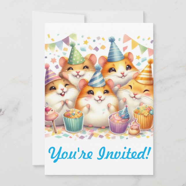 Cute Hamster Anniversaire Fête Invitation (Devant)