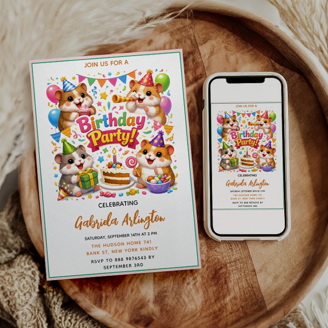 Cute Hamster Birthday Party | Kids Hamster Einladung (Cute Hamster Birthday Party | Kids Hamster Invitation
)