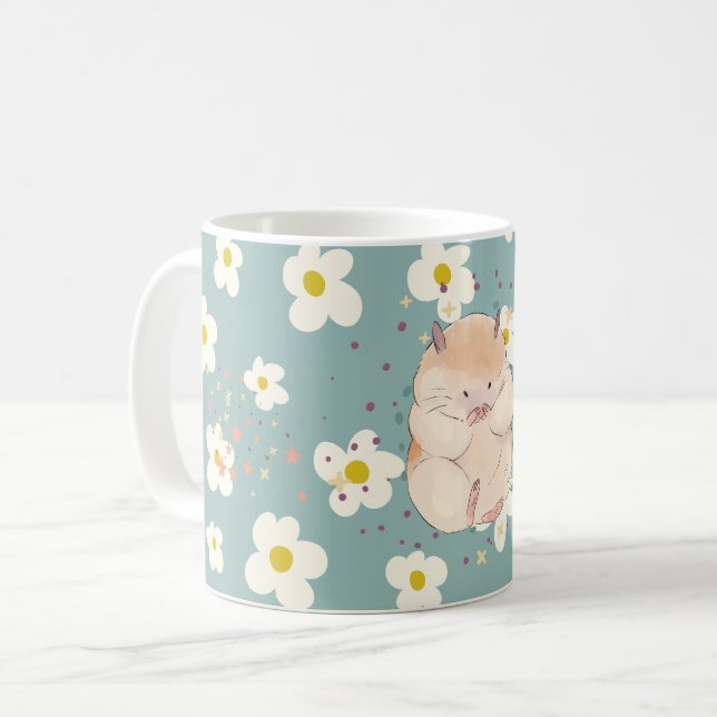 Cute Hamster & Daisy Pattern Mug – Sweet PastelMug (Devant gauche)