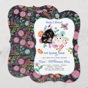 Cute Hamster TWINS Baby showers Invitations Folk F