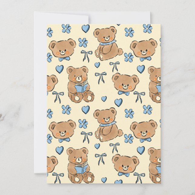 Cute Hand-drawn Brown Teddy Bears Seamless Pattern Einladung (Vorderseite)
