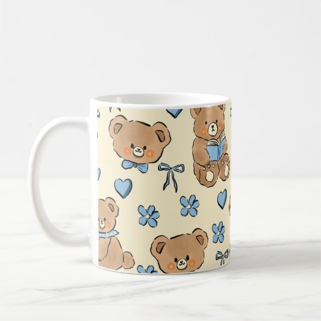 Cute Hand-drawn Brown Teddy Bears Seamless Pattern Kaffeetasse (Links)