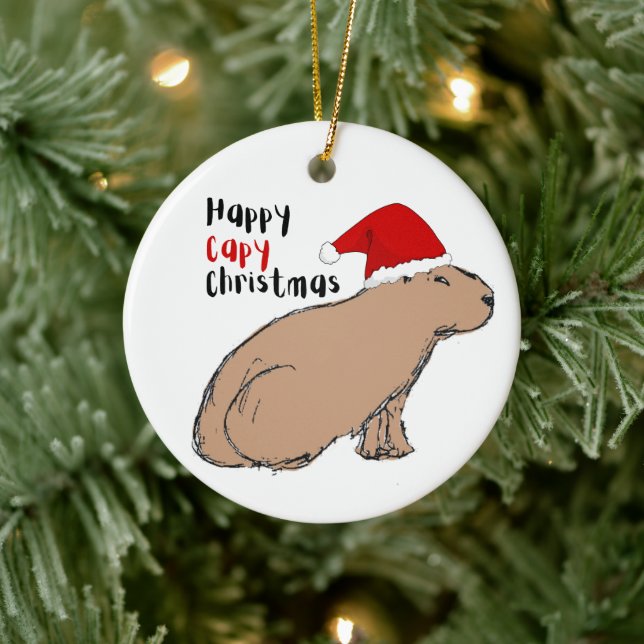 Cute Hand-Drawn Capybara Personalized Christmas  Keramik Ornament (Baum)