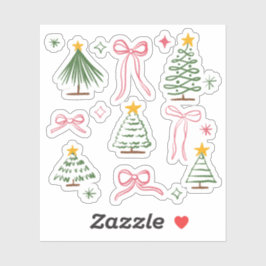 Cute Hand Drawn Christmas Trees and Bows Pattern Aufkleber