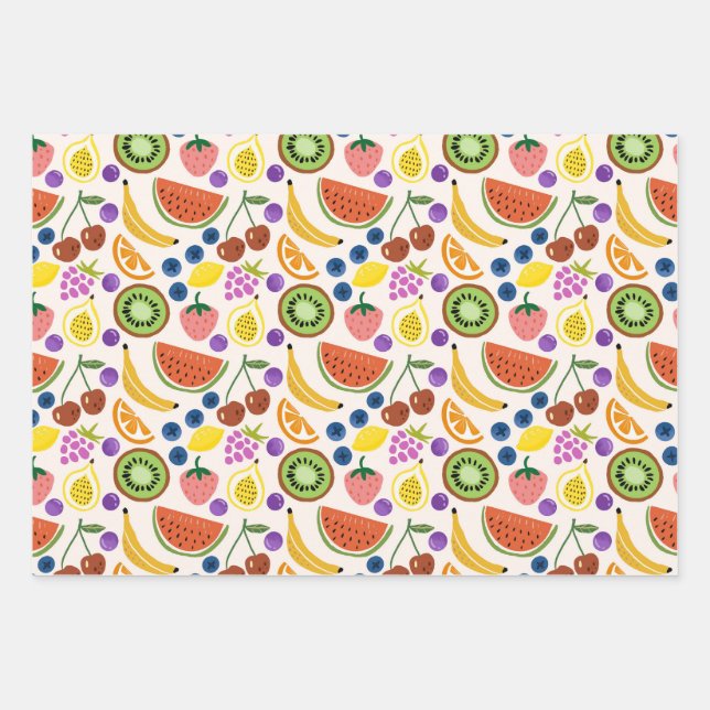 Cute Hand-drawn Doodle Fruits Seamless Pattern Geschenkpapier Set (Vorderseite 2)