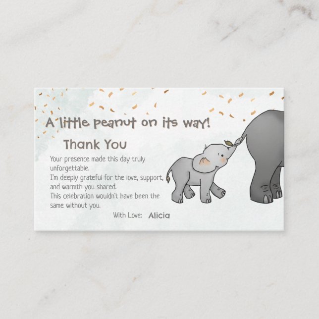 Cute Hand Drawn Elephant Little Peanut Thank You Begleitkarte (Vorderseite)