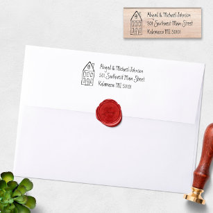 Cute Hand-Drawn House Name & Address Stamp Gummistempel