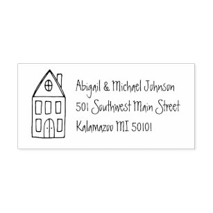 Cute Hand-Drawn House Name & Address Stamp Permastempel