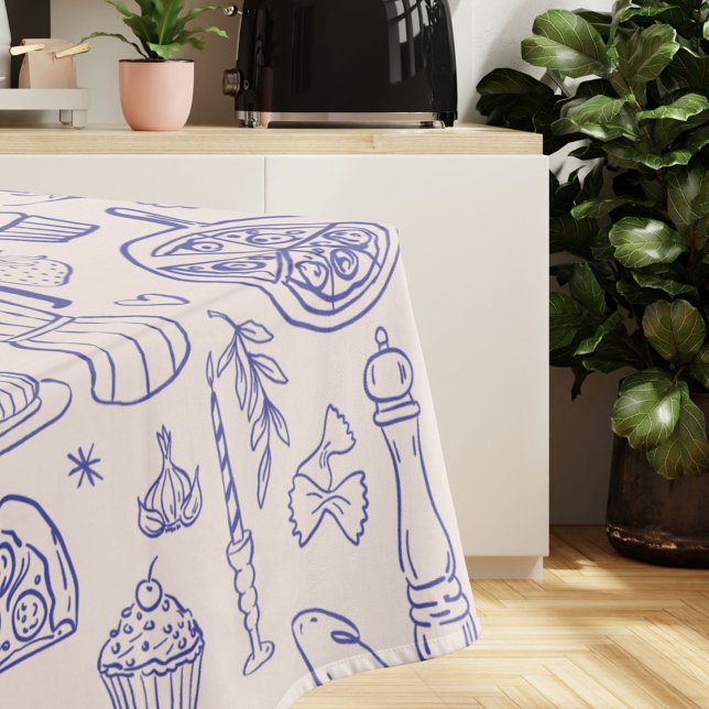Cute Hand Drawn Italian Food and Flowers Tischdecke (In situ)