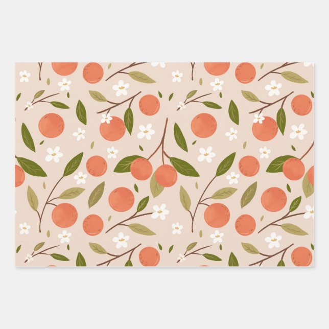 Cute Hand-drawn Orange Blossom Seamless Pattern Geschenkpapier Set (Vorderseite)