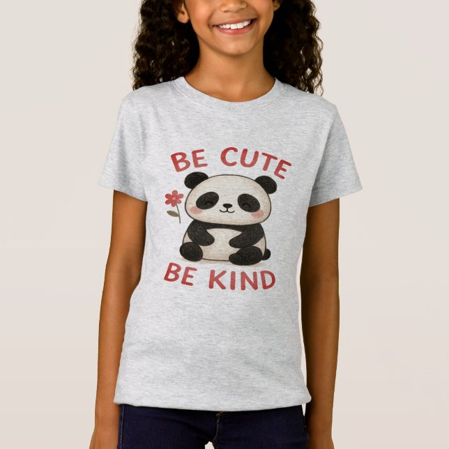 Cute Hand-Drawn Panda Girls T-Shirt – “Be Cute" (Vorderseite)