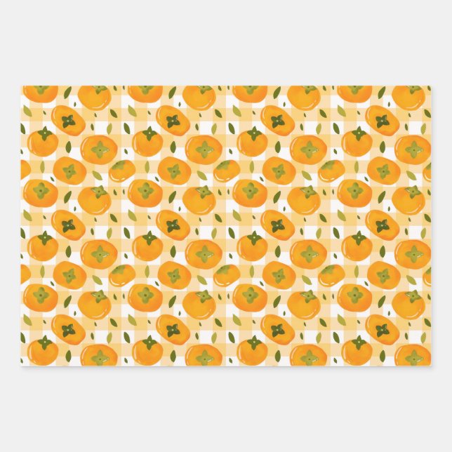 Cute Hand-Drawn Persimmons Seamless Pattern Geschenkpapier Set (Vorderseite)