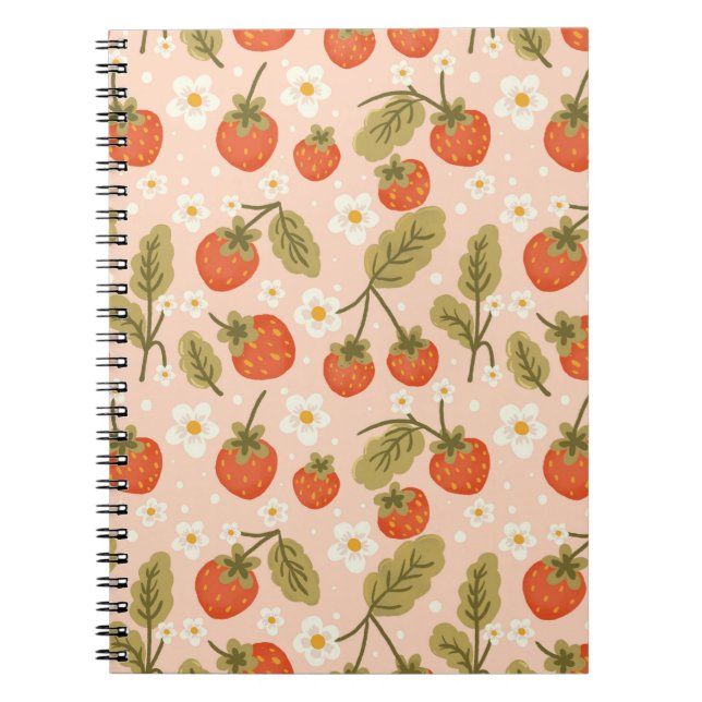 Cute Hand-drawn Red Strawberry Seamless Pattern Notizblock (Vorderseite)