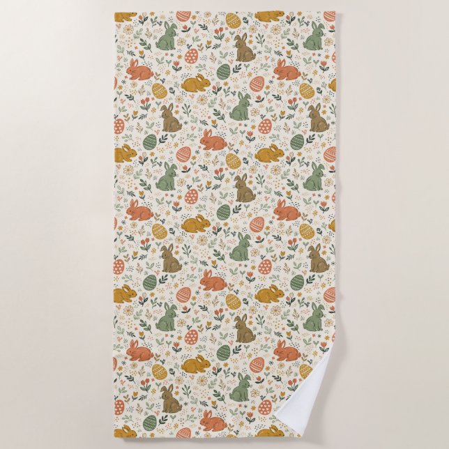Cute Hand Drawn Spring Bunnies Beach Towel Strandtuch (Vorderseite)