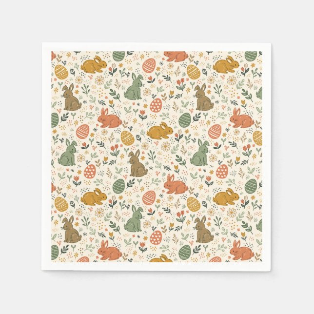 Cute Hand Drawn Spring Bunnies Napkins Serviette (Vorderseite)