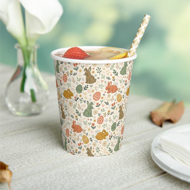 Cute Hand Drawn Spring Bunnies Paper Cups Pappbecher (In Situ)