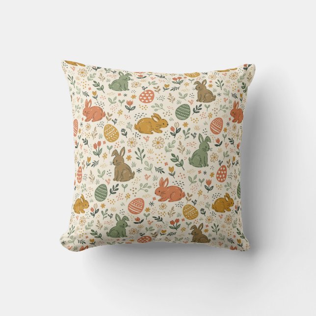 Cute Hand Drawn Spring Bunnies Throw Pillow Kissen (Vorderseite)