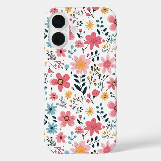 Cute Hand Drawn Spring Florals iPhone 16 Hülle (Rückseite)