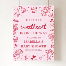 Cute Hand Drawn Valentine Baby Shower Welcome Sign Poster