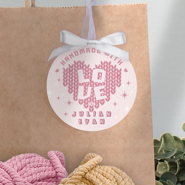 Cute Handmade With Love Crochet Yarn Blush Pink Runder Aufkleber (Cute Handmade With Love Crochet Yarn Blush Pink Classic Round Sticker)