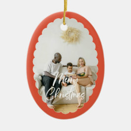 Cute Handwritten Script Merry Christmas 2 Photo Keramik Ornament