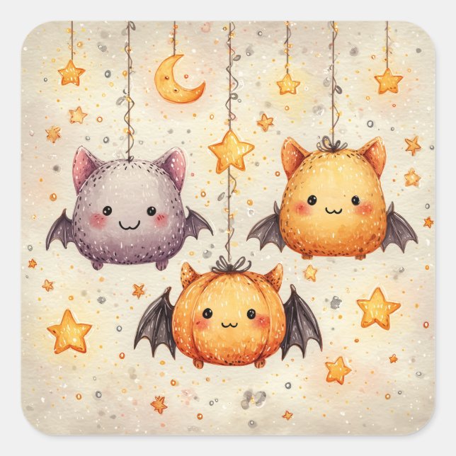 Cute Hanging Bats Halloween Stickers (Devant)