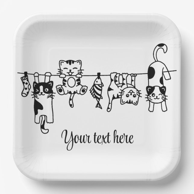 Cute Hanging Kittens Custom Text/Name Pappteller (Vorderseite)