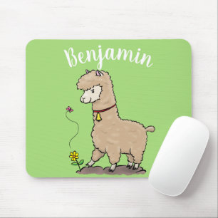 Cute happy alpaca with butterfly cartoon mousepad